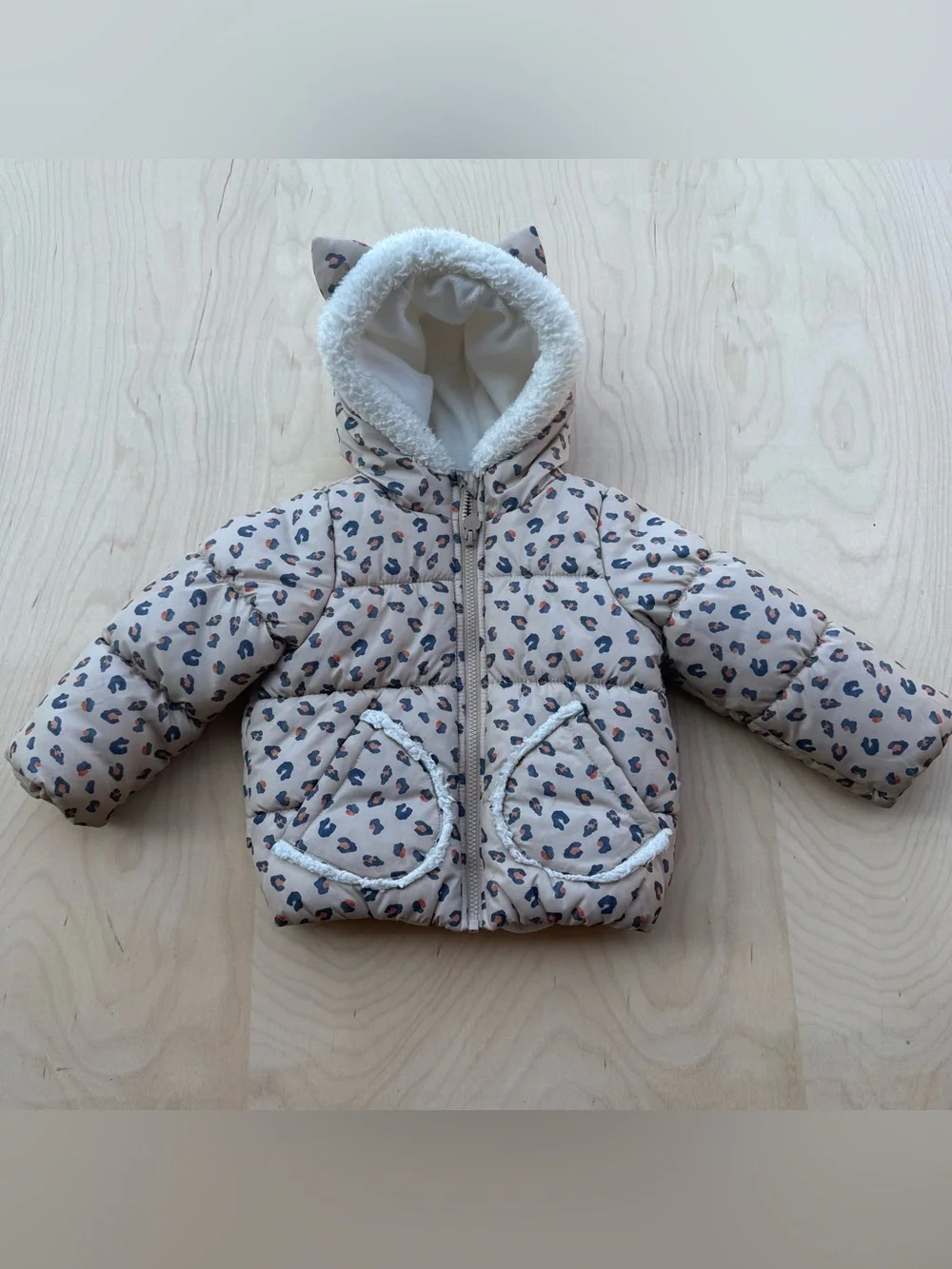 Just One You by Carters Leopard Print Puffer Jacket Fleece Lined Animal Ears 2T